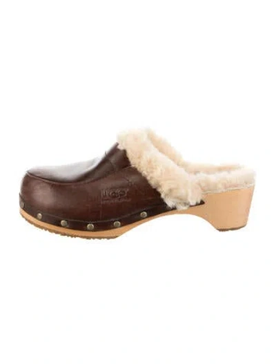 Pre-owned Ugg Leather Studded Accents Mules In Brown