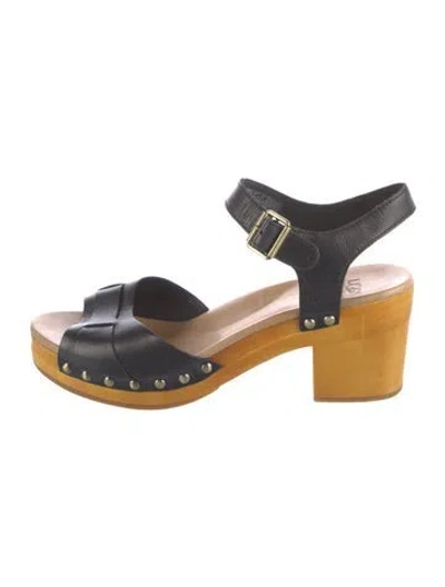 Pre-owned Ugg Leather Studded Accents Sandals In Black