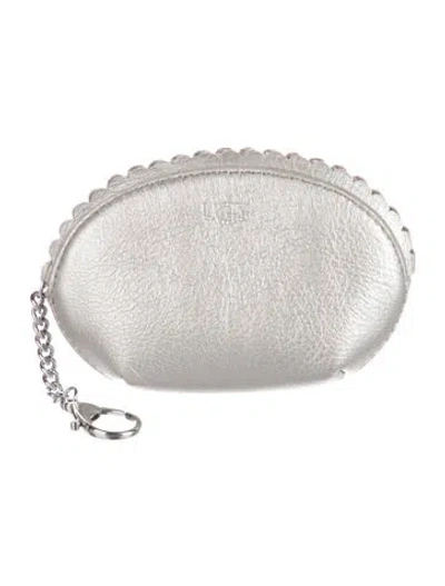 Pre-owned Ugg Leather Travel Cosmetic Pouch With Lobster Claw Closure In Metallic/silver