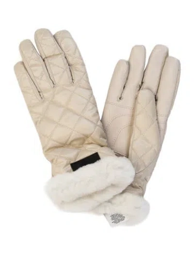 Pre-owned Ugg Leather Trim Winter Gloves W/tags In Neutrals