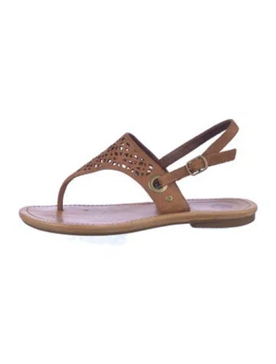 Pre-owned Ugg Leather T-strap Sandals In Brown