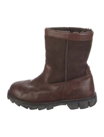 Pre-owned Ugg Leather Whipstitch Trim Boots In Brown