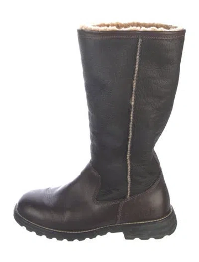 Pre-owned Ugg Leather Whipstitch Trim Boots In Brown