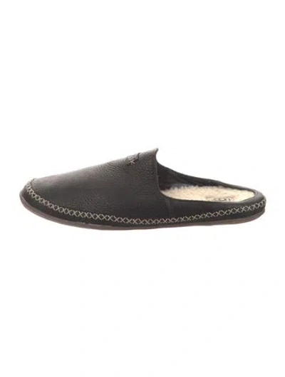 Pre-owned Ugg Leather Whipstitch Trim Mules In Black