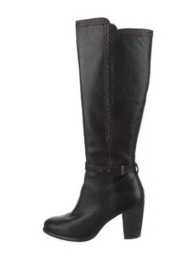 Pre-owned Ugg Leather Whipstitch Trim Riding Boots In Black