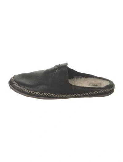 Pre-owned Ugg Leather Whipstitch Trim Slippers In Black