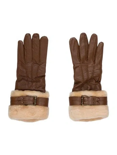 Pre-owned Ugg Leather Winter Gloves W/tags In Brown