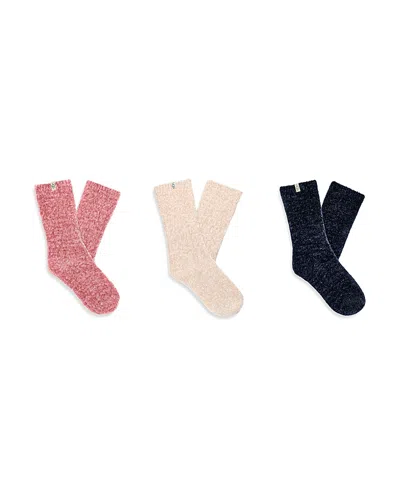 Ugg Leda Sparkle Cozy Crew Socks, Pack Of 3 In Cream/pink Jade/mariner