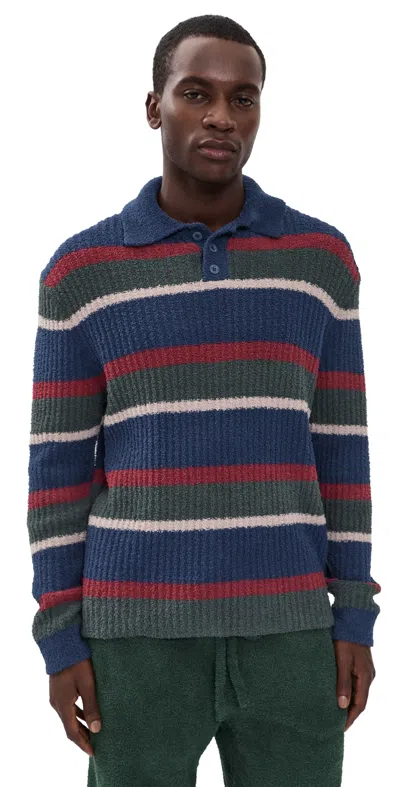 Ugg Lendon Rugby Cozy Knit Polo Mariner Stripe In Blue