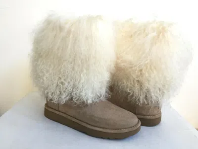 Pre-owned Ugg Lida Classic Mongolian Sheepskin Cuff Natural Boot Us 8 / Eu 39 / Uk 6.5 In Beige