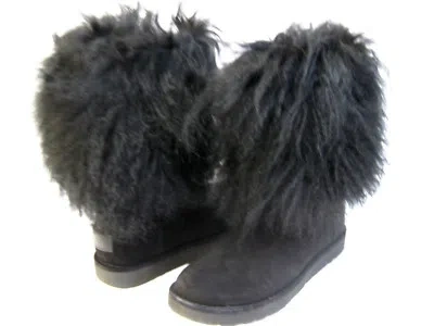 Pre-owned Ugg Lida Sheepskin Cuffwomen Short Boots Black Us 6 /uk 4.5 /eu 37 /jp 23