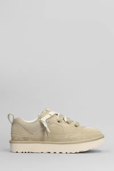 UGG LO LOWMEL SLIPPER-MULE IN BEIGE SUEDE AND FABRIC