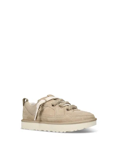 Ugg Lo Lowmel Suede Lace Up Trainers Mustard Seed In Beige