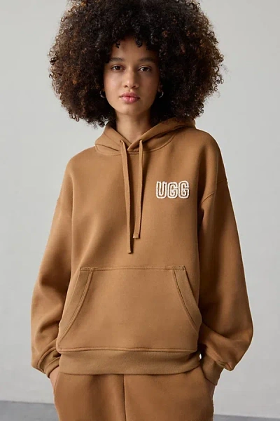 Ugg Logo Applique Graphic Hoodie Sweatshirt In Chestnut, Women's At Urban Outfitters In Brown