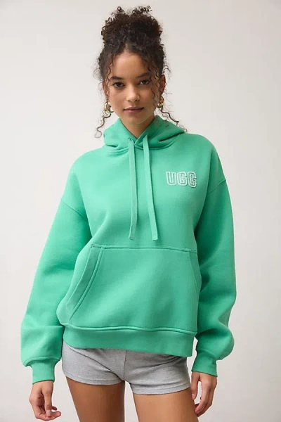 Ugg Logo Chenille Applique Graphic Hoodie Sweatshirt In Hummingbird, Women's At Urban Outfitters In Green
