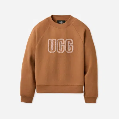 UGG ® LOGO CREWNECK COTTON BLEND TOPS IN CHESTNUT