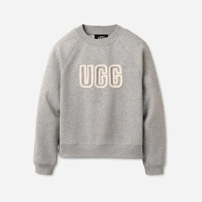 UGG ® LOGO CREWNECK COTTON BLEND TOPS IN GREY HEATHER