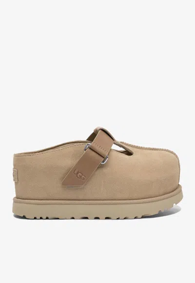 UGG LOGO-ENGRAVED SUEDE SLIPPERS