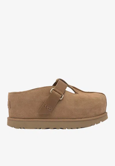 Ugg Logo-engraved Suede Slippers In Brown