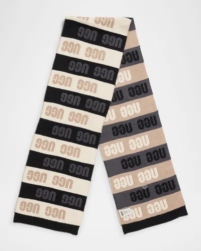 Ugg Logo Graphic Striped Scarf In Gray