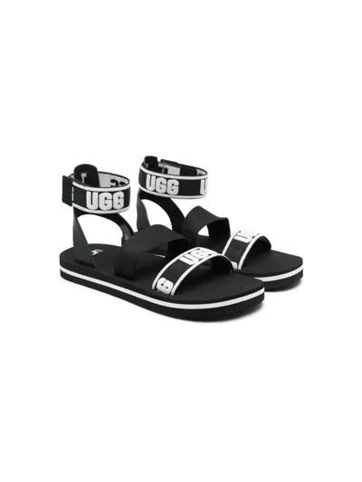 Ugg Kids' Logo-motif Ankle-strap Sandals In 黑色