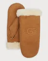 Ugg Logo Shearling Mittens In Brown