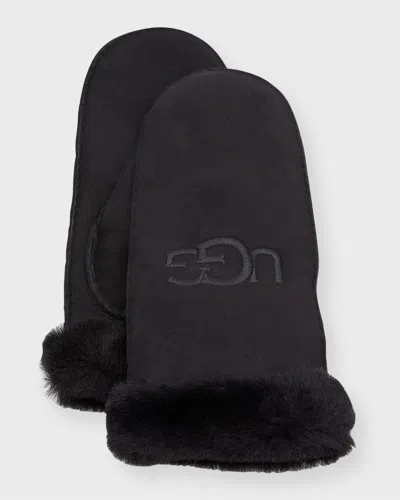 Ugg Logo Shearling Mittens In Black