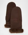 Ugg Logo Shearling Mittens In Burnt Cedar