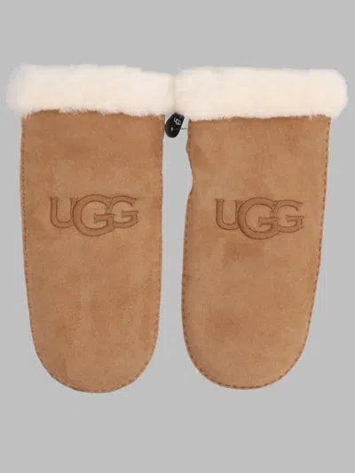 Ugg Logo Sheep Leather Gloves In Burgundy