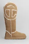 Ugg Logo Tall Boot Low Heels Boots In Leather Color Suede In Brown
