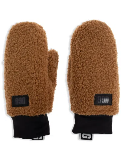 Ugg Logo-tape Mittens In Brown