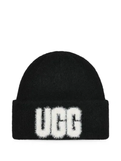 Ugg Logo-knit Beanie Hat In 黑色