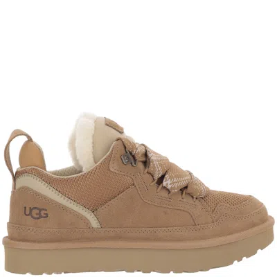 Ugg Lowmel Beige Leather Mesh Plush Wool Lining Sneakers In Multi