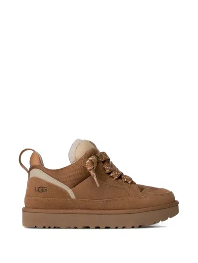 Ugg Lowmel Beige Leather Mesh Plush Wool Lining Sneakers In Multi