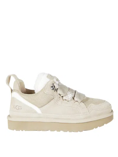 Ugg Lowmel Suede-blend Plush Collar Low-top Sneakers In Neutral