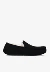 Ugg Ascot 1101110-blk Moccasin Mens Us 7 Black Suede Wool Slip On Slipper Dwa626 In Black