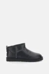 Ugg Classic Ultra Mini Leather Ankle Boots With Plush Lining In Black