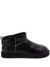Ugg Classic Ultra Mini Leather Ankle Boots With Plush Lining In Black