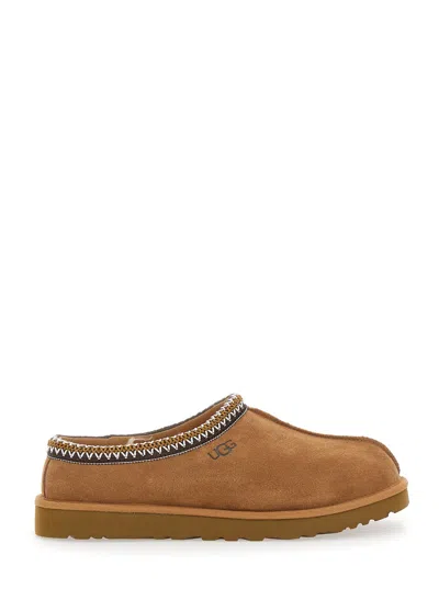 UGG TASMAN BROWN PLAITED HEM MULES IN SUEDE WOMAN