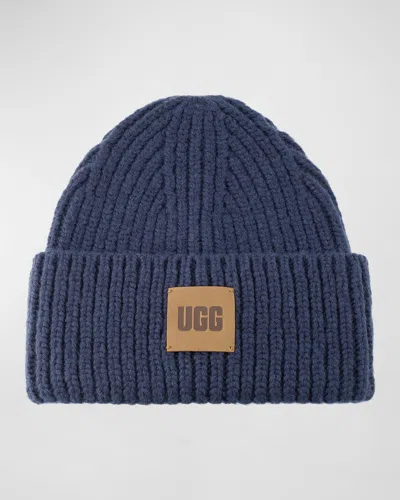Ugg Men's Chunky Rib Knit Beanie Hat In Navy