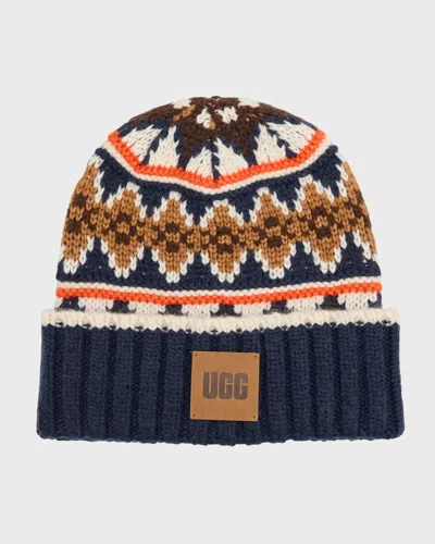 Ugg Men's Elias Knit Fair Isle Beanie Hat In Navy