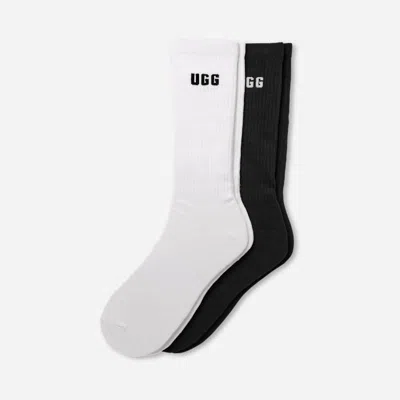 Ugg ® Men's Leander Logo Crew 2 Pack Cotton In White/black In Multi