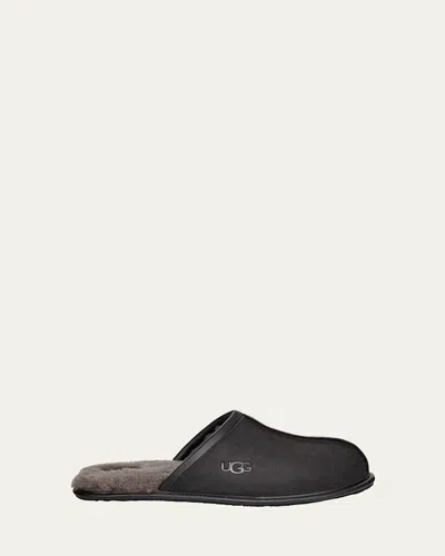 Ugg Men's Scuff Leather Mule Slippers W/ Wool Lining In Black
