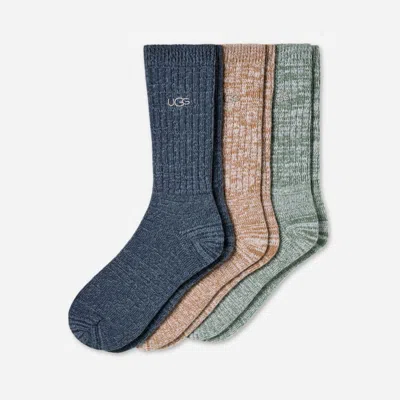 Ugg ® Men's Trey Rib Knit Cozy 3 Pack Polyester In Tahoe Blue/chestnut/green Stone In Multi