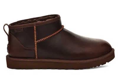 Pre-owned Ugg Men's  Classic Ultra Mini Lthr Regen Boot Sneakers In Ironwood In Brown