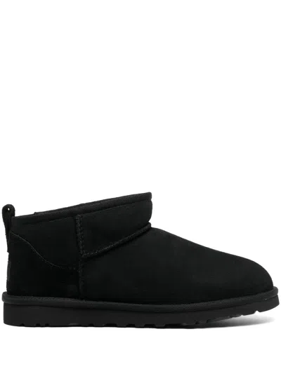 Ugg Black Classic Ultra Mini Plush Lined Leather Ankle Boots In Animal Print
