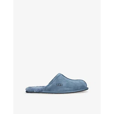 Ugg Mens Scuff Branded Suede And Shearling Slippers Bl In Blue