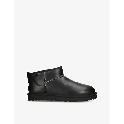 UGG MENS BLACK CLASSIC ULTRA MINI LEATHER ANKLE BOOTS EUR 43 / 9 UK