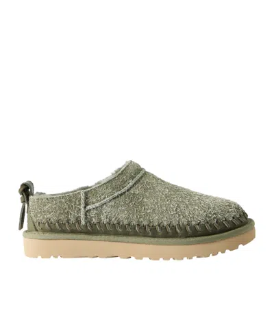 Ugg Micro Biarritz Braided Leather-trimmed Brushed-suede Slippers In Green