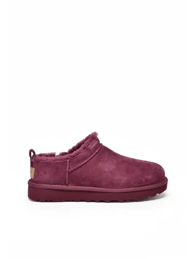 Ugg Micro Leather Slip-on Shoes With Plush Fur Lining In Red